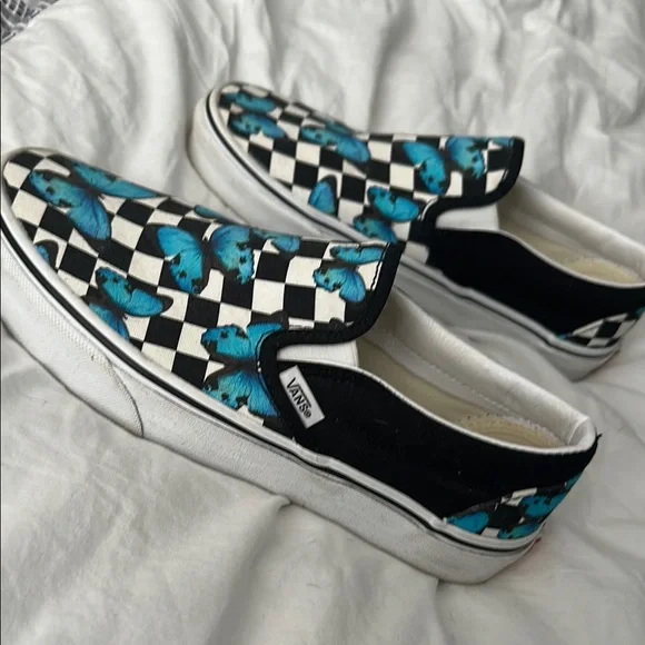 Women’s Slip-On Shoes with Blue Butterfly Design - Picture 2 of 5